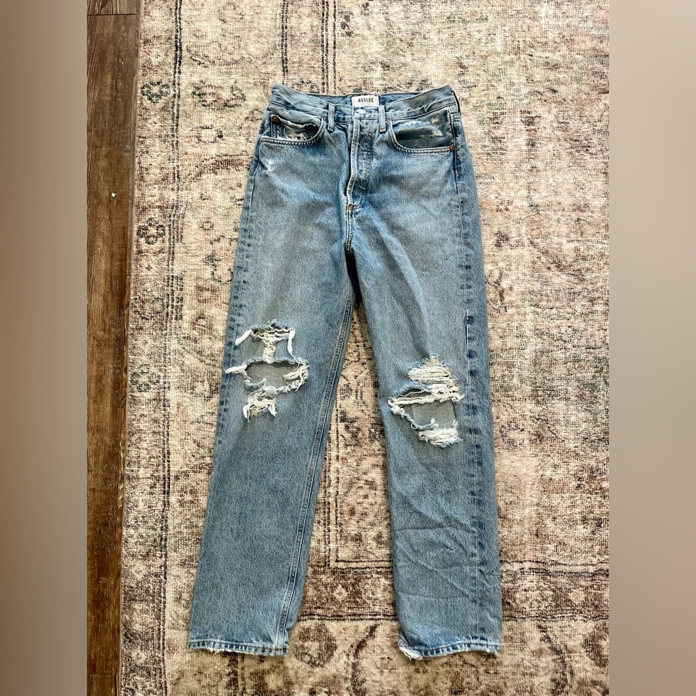 Agolde Straight Leg Jeans with Vintage Distressing Mid Rise Loose Fit 90's - Picture 2 of 8